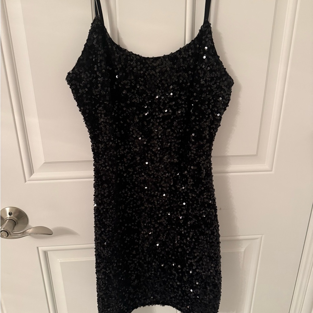Nordstrom Black Sequin Spaghetti-Strap Dress